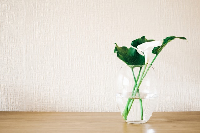 Stolík s vázou o zelenými kvetinami.jpg